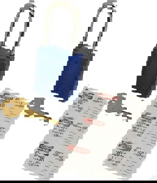 Lockout Padlock: Keyed Alike, Thermoplastic, Steel Shackle, Blue